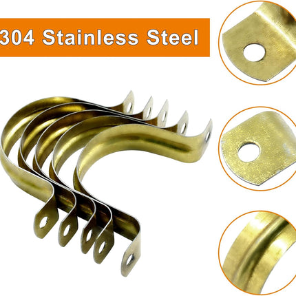 Biaungdo 20 Pcs M40 Rigid Pipe Strap, 1-1/2 Inch Stainless Steel Two Hole Strap U Bracket Pipe Clamps Heavy Duty Conduit Clamps Tension Tube Clip Cable Clamp Hanger with 2 Holes for Pipe Cable(Gold)