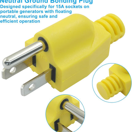 Biaungdo 2 Pack Neutral Ground Bonding Plug for Portable Inverter Generator, Surge Protector Ground Plug with Floating Neutral on RV Generator for Open Ground Error(Yellow)