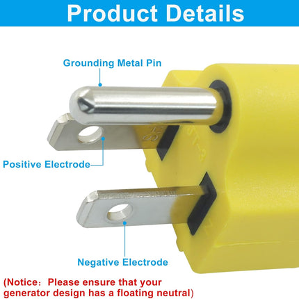 Biaungdo 2 Pack Neutral Ground Bonding Plug for Portable Inverter Generator, Surge Protector Ground Plug with Floating Neutral on RV Generator for Open Ground Error(Yellow)