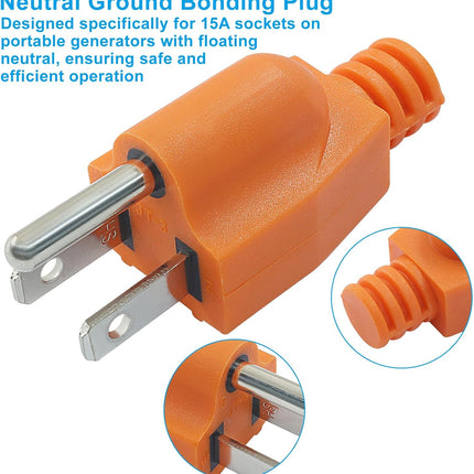 Biaungdo 1 Pack Neutral Ground Bonding Plug for Portable Inverter Generator, Surge Protector Ground Plug with Floating Neutral on RV Generator for Open Ground Error(Orange)