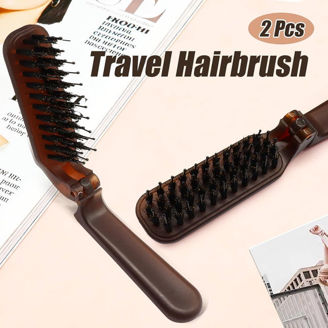 Biaungdo 2 Pack Foldable Hair Brush Boar Bristle Hair Brush for Women & Men Mini Travel – product detail