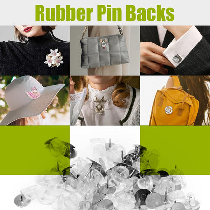 Biaungdo 50 Pcs Rubber Lapel Pin Backs with Lapel Pins, PVC Butterfly Clutch Pin Backings Cap Keepers Tie Tack Pins Backs Holder Replacement for Uniform Badges, Craft Making(Clear)