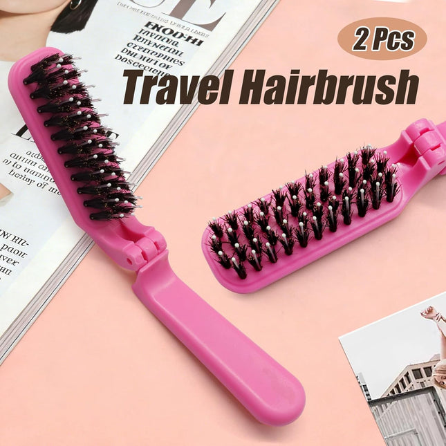 Biaungdo 2 Pack Foldable Hair Brush Boar Bristle Hair Brush for Women & Men Mini Travel (Hot – product detail