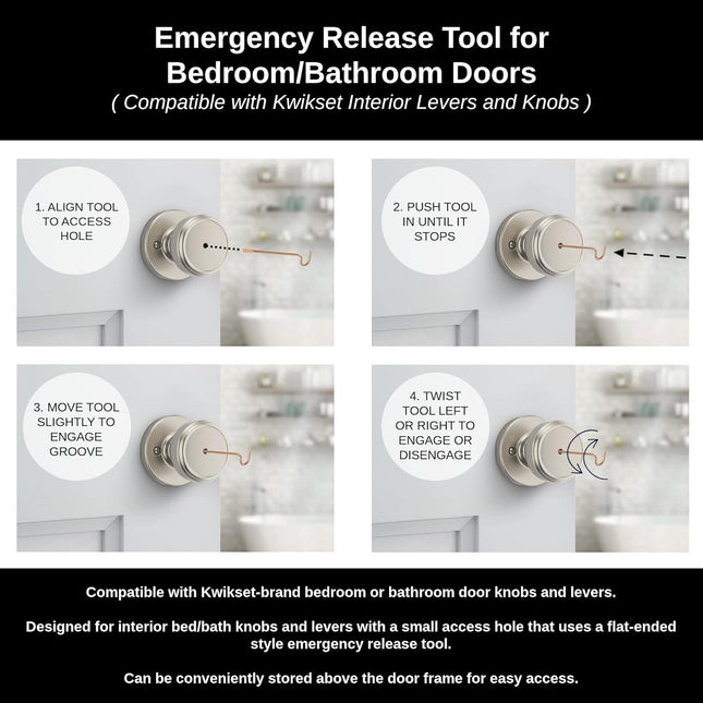 Bedroom/Bathroom Door Steel Emergency Release Tool Compatible with Kwikset Interior Levers and Knobs (6) – product detail