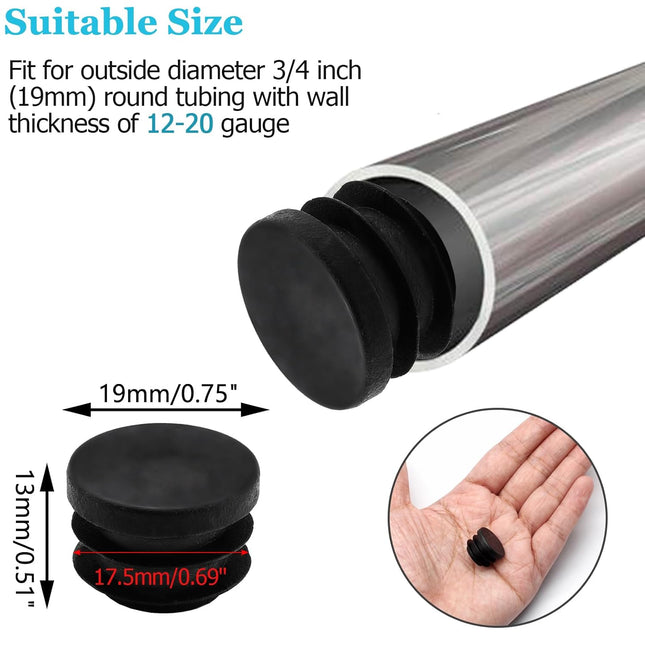 Biaungdo 12 Pcs 3/4 inch Round Plastic Hole Plug Black Tubing End Cap Table Chair Legs Tubing Glide End – product detail