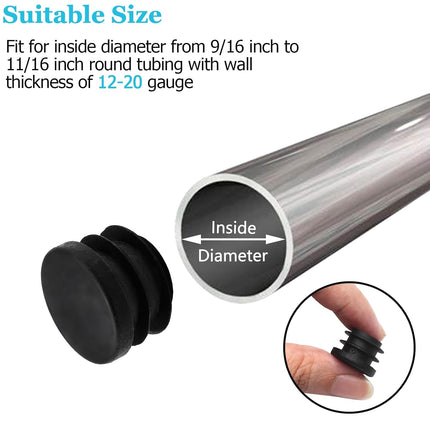 Biaungdo 12 Pcs 3/4 inch Round Plastic Hole Plug, Black Tubing End Cap Table Chair Legs Tubing Glide End Insert Plug Cap Cover(19mm)
