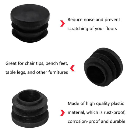 Biaungdo 12 Pcs 3/4 inch Round Plastic Hole Plug, Black Tubing End Cap Table Chair Legs Tubing Glide End Insert Plug Cap Cover(19mm)