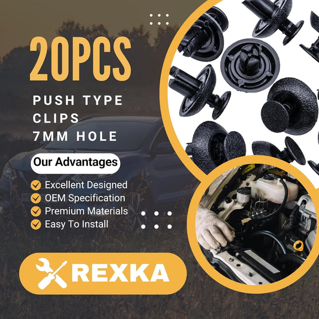 Rexka 20pcs Engine Cover Clips Grille Push-Type Retainer Fasteners 7mm Hole for Toyota Lexus – product detail