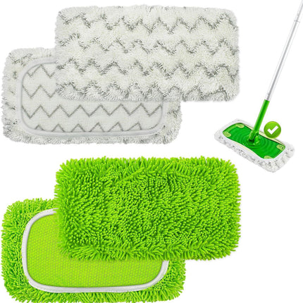 4 Pack Reusable Mop Pads Compatible with Swier Sweeper Mop,Wet Pads Reill & Dry Sweeping Cloths,Chenille & Microiber Reill Pads or Wood loor Cleaning,Washable Wet Mopping Cloths,Green & Gray