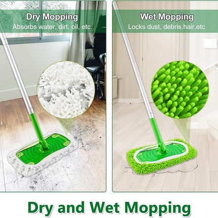 4 Pack Reusable Mop Pads Compatible with Swier Sweeper Mop,Wet Pads Reill & Dry Sweeping Cloths,Chenille & Microiber Reill Pads or Wood loor Cleaning,Washable Wet Mopping Cloths,Green & Gray