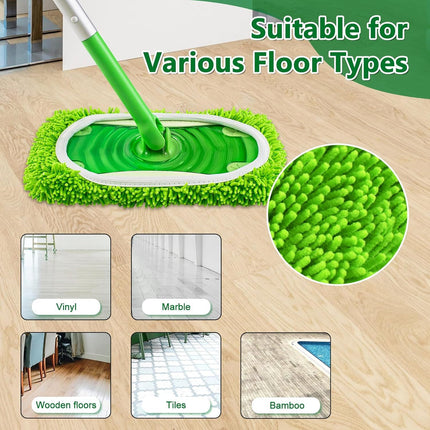 4 Pack Reusable Mop Pads Compatible with Swier Sweeper Mop,Wet Pads Reill & Dry Sweeping Cloths,Chenille & Microiber Reill Pads or Wood loor Cleaning,Washable Wet Mopping Cloths,Green & Gray