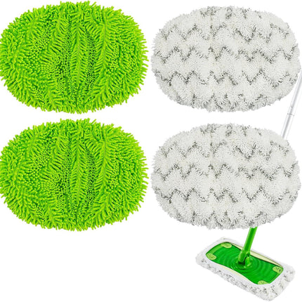 4 Pack Reusable Mop Pads Compatible with Swier Sweeper Mop,Wet Pads Reill & Dry Sweeping Cloths,Chenille & Microiber Reill Pads or Wood loor Cleaning,Washable Wet Mopping Cloths,Green & Gray