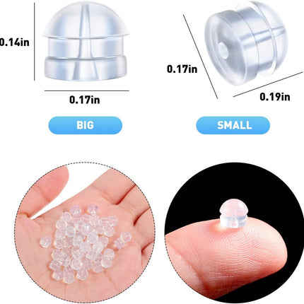 100 Pieces Clear Earring Backs Hamburger Shaped Saety Backs Secure Locking Silicone Earring Backs Stopper or Jewelry Accessories Supplies, 2 Sizes