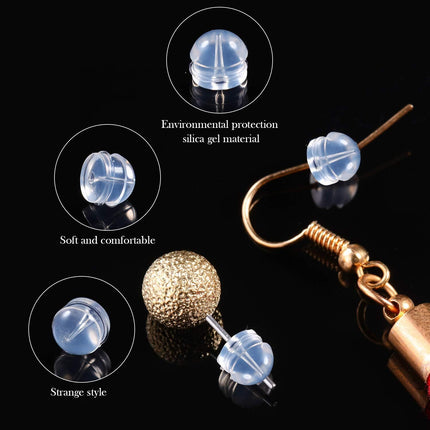 100 Pieces Clear Earring Backs Hamburger Shaped Saety Backs Secure Locking Silicone Earring Backs Stopper or Jewelry Accessories Supplies, 2 Sizes