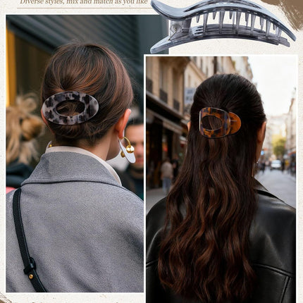 lat Hair Clips or Women 4.33" Lay lat Claw Clip or Hair 6Pcs Round Large Hair Claw Clips (Glossy - Leopard Series)