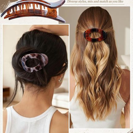 lat Hair Clips or Women 4.33" Lay lat Claw Clip or Hair 6Pcs Round Large Hair Claw Clips (Glossy - Leopard Series)