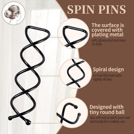 20PCS Spiral Hair Pins, Spin Pins Spiral Bobby Pins or Girls, Women and Kids, Non-Scratch Round Clip & Bun Twist, Stylish Bun Bobby Pins, Premium Spin Pins or Hair, Black