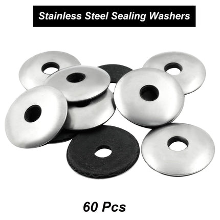 Biaungdo 60 Pcs 1/4" x 1" Neoprene Washers, Stainless Steel Neoprene EPDM Bonded Sealing Washers Rubber Washers Gasket Assortment Kit for Screws(M6.3 x 25mm)