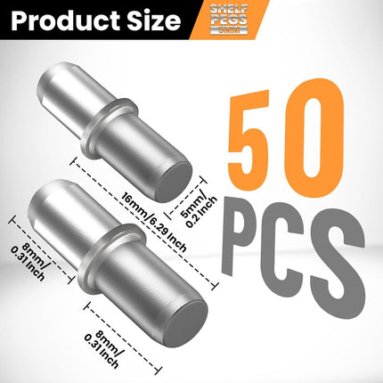 50 Pack Shel Pins, Metal Nickel Support Pegs Cabinet Support Pins or urniture Shelves Bracket