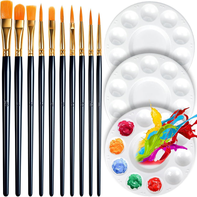 Round Paint Tray Palettes and Paint Brushes Set Paintbrushes 3 PCS Plastic Paint Palettes Pallets