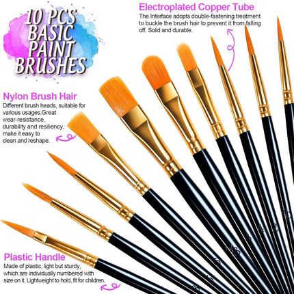 Round Paint Tray Palettes and Paint Brushes Set, Paintbrushes, 3 PCS Plastic Paint Palettes Pallets, 10 PCS Acrylic Paint Brushes, Nylon Hair Painting Brushes, or Acrylic Oil Watercolor