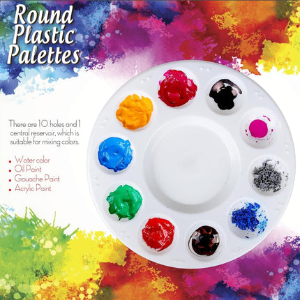 Round Paint Tray Palettes and Paint Brushes Set, Paintbrushes, 3 PCS Plastic Paint Palettes Pallets, 10 PCS Acrylic Paint Brushes, Nylon Hair Painting Brushes, or Acrylic Oil Watercolor