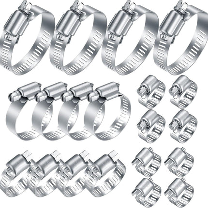 20Pcs Adjustable Stainless Steel Hose Clamps Assortment Kit, 1/4-2 in (6-51mm) Worm Gear Pipe, uel LineHeavy Duty or Plumbing, Washing Machine, Mechanical，Garden and Automotive Hose Connections