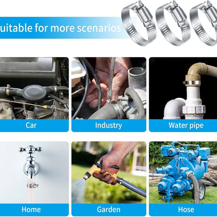 20Pcs Adjustable Stainless Steel Hose Clamps Assortment Kit, 1/4-2 in (6-51mm) Worm Gear Pipe, uel LineHeavy Duty or Plumbing, Washing Machine, Mechanical，Garden and Automotive Hose Connections