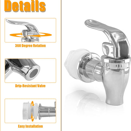 Biaungdo 2 Pcs Replacement Spigot for Beverage Dispenser, Silver Push Style Beverage Dispenser Carafe Spigot Water Dispenser Replacement Spout Faucet