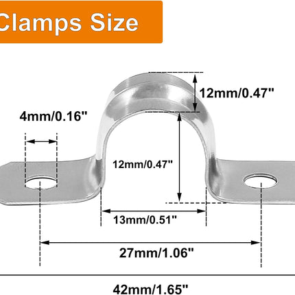 Biaungdo 30 Pcs M12 Rigid Pipe Strap, 1/2" Stainless Steel Two Hole Strap U Bracket Pipe Clamps Heavy Duty Conduit Clamps Tension Tube Clip Cable Clamp Hanger with 2 Holes for Pipe Cable(Silver)