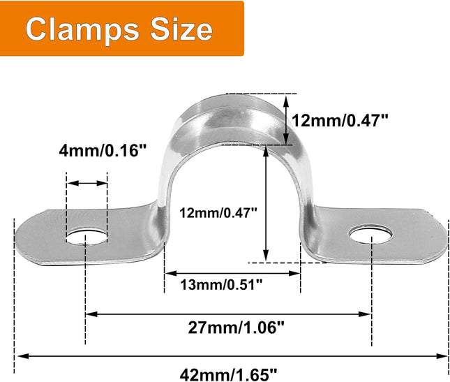 Biaungdo 30 Pcs M12 Rigid Pipe Strap 1/2 Stainless Steel Two Hole Strap U Bracket Pipe – product detail