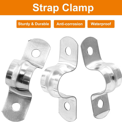 Biaungdo 30 Pcs M12 Rigid Pipe Strap, 1/2" Stainless Steel Two Hole Strap U Bracket Pipe Clamps Heavy Duty Conduit Clamps Tension Tube Clip Cable Clamp Hanger with 2 Holes for Pipe Cable(Silver)
