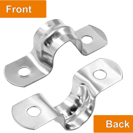 Biaungdo 30 Pcs M12 Rigid Pipe Strap, 1/2" Stainless Steel Two Hole Strap U Bracket Pipe Clamps Heavy Duty Conduit Clamps Tension Tube Clip Cable Clamp Hanger with 2 Holes for Pipe Cable(Silver)