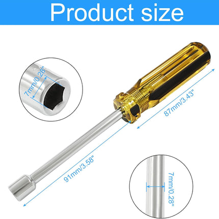 Biaungdo 7mm Socket Wrench Screwdriver, Hex Socket Wrench High-Carbon Steel Hexagon Nut Driver Non-Magnetic Tip Hex Nut Screwdriver Hand Tool for Repairs(Plastic Handle)