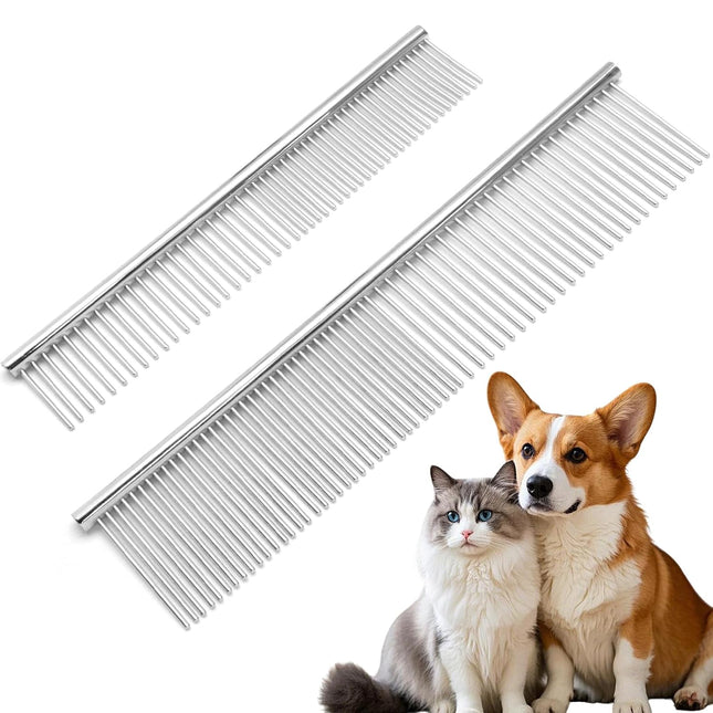Biaungdo 2 Pcs Dog Grooming Combs Set Metal Dog Comb for Removing Tangles and Knot Cat Brush Grooming Tool