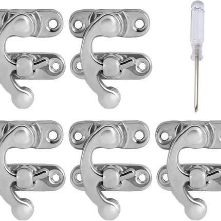 Biaungdo 5pcs Retro Vintage Style Swing Bag Clasp Closure Lock Latch for Furniture Wooden Box Jewelry Case Silver Tone with Mounting Screw & Screwdriver, 33 x 29 mm