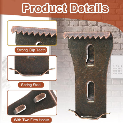 Biaungdo 6 Pcs Brick Wall Clips, Steel Brick Hook Clips, Heavy Duty Brick Hanger for Hanging Outdoors, Metal Brick Wall Hangers Outside Home Decor for 2-1/4 to 2-3/8 inches Bricks(Red Bronze)