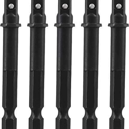 Biaungdo Square Socket Bit Adapter, 5 Pcs 1/4 Hex Impact Socket Extension Socket Driver Bits Set Impact Socket Adapter for Automotive DIY Drills(1/4 Hex Shank, Black)