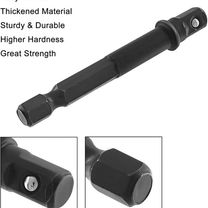 Biaungdo Square Socket Bit Adapter, 5 Pcs 1/4 Hex Impact Socket Extension Socket Driver Bits Set Impact Socket Adapter for Automotive DIY Drills(1/4 Hex Shank, Black)