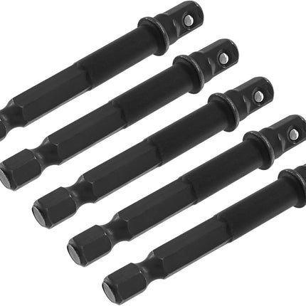 Biaungdo Square Socket Bit Adapter, 5 Pcs 1/4 Hex Impact Socket Extension Socket Driver Bits Set Impact Socket Adapter for Automotive DIY Drills(1/4 Hex Shank, Black)