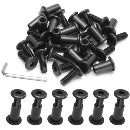 Biaungdo 15 Sets M6x16mm Hex Drive Socket Cap Bolt, Black Furniture Joint Connector Bolts Cap Nuts M6 Binding Post Countersunk Screw Barrel Nuts Assortment Kit with Allen Wrench for Furniture, Belt