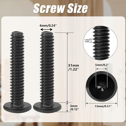 Biaungdo 30 Pcs Flat Head Allen Bolts, 1/4-20 x 1-1/4 Inch Black Carbon Steel Socket Cap Screws for Furniture