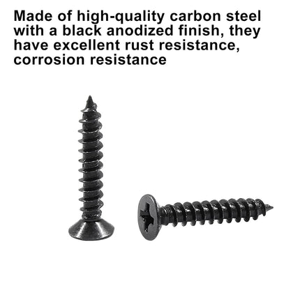 Biaungdo #6 X 3/4" Black Oxide Coated Carbon Steel Flat Head Phillips Wood Screw-(100 Pcs)