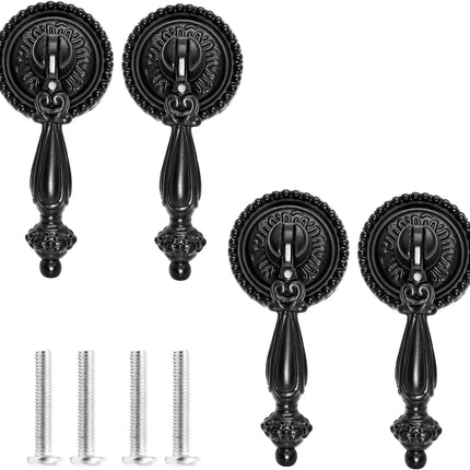 Biaungdo 4 Pack Antique Cabinet Pulls, Cabinet Pull Handle Knobs, Zinc Alloy Antique Decorative Handle Drawer Cabinet Teardrop Pull Knobs with Mounting Screws - Black