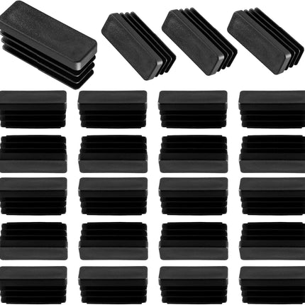 Biaungdo 24 Pack Rectangle Plastic Chair Leg Caps, 1/2" x 1-1/2" Tubing Glide End Insert Plug Cap Cove, Flexible Chair Leg Floor Protectors for Chair, Desk, Tube (Black)