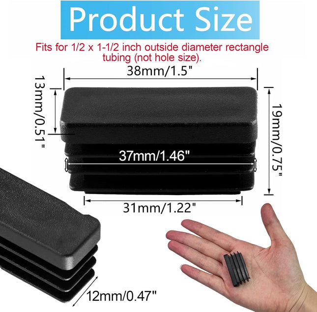 Biaungdo 24 Pack Rectangle Plastic Chair Leg Caps 1/2 x 1-1/2 Tubing Glide End Insert Plug – product detail