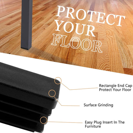 Biaungdo 24 Pack Rectangle Plastic Chair Leg Caps, 1/2" x 1-1/2" Tubing Glide End Insert Plug Cap Cove, Flexible Chair Leg Floor Protectors for Chair, Desk, Tube (Black)