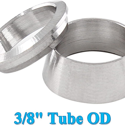 Biaungdo 12 Pairs Compression Fitting Ferrule Sleeve, 304 Stainless Steel 3/8" Tube OD Compression Double Ferrule Sleeve Ring