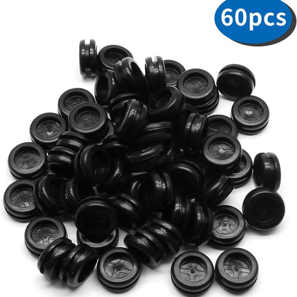 Biaungdo 60 Pcs Rubber Grommet, 5/8" Drill Hole Double-Sided Black Synthetic Rubber Grommet for Wire Protection, Firewall Plug Round Grommet (14mm x 16mm)