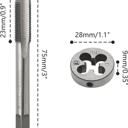Biaungdo M10 x 1mm Tap and M10 x 1mm Die Metric Right Hand Thread, HSS Right Hand Thread Tap and Die Set